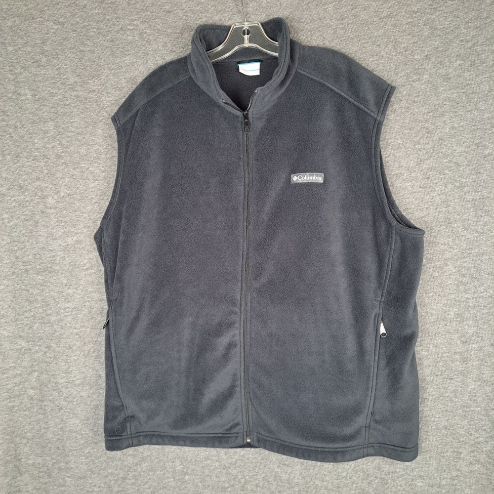Columbia Men's Fleece Vest Dark Grey Light Black Full Zip-Up Sleeveless Size XXL